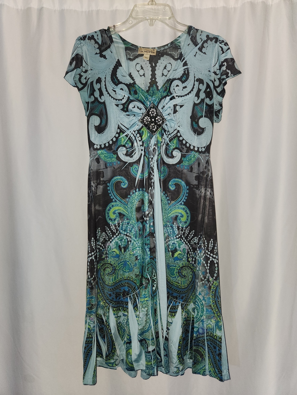 Teal Aqua & Black Paisley V-Neck Dress #artistic #feminine #wedding #free-spirit